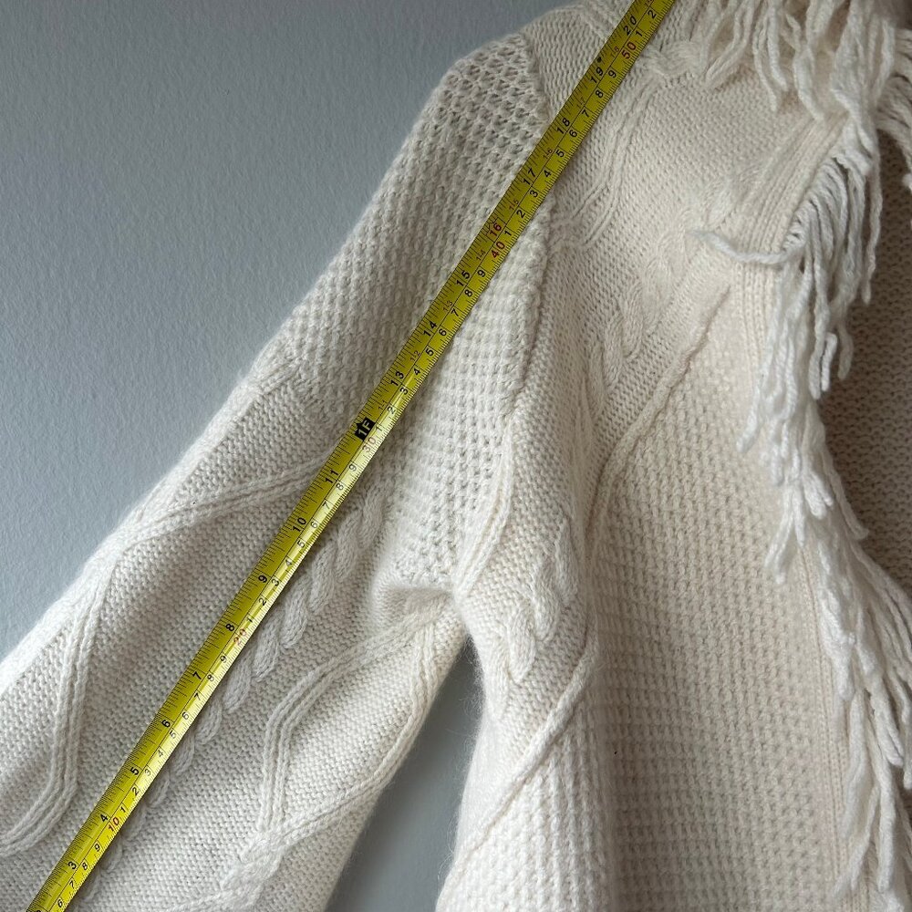 Anthropologie Sleeping on Snow Fringe Cardigan Cream Wool Angora Blend - Picture 8 of 10